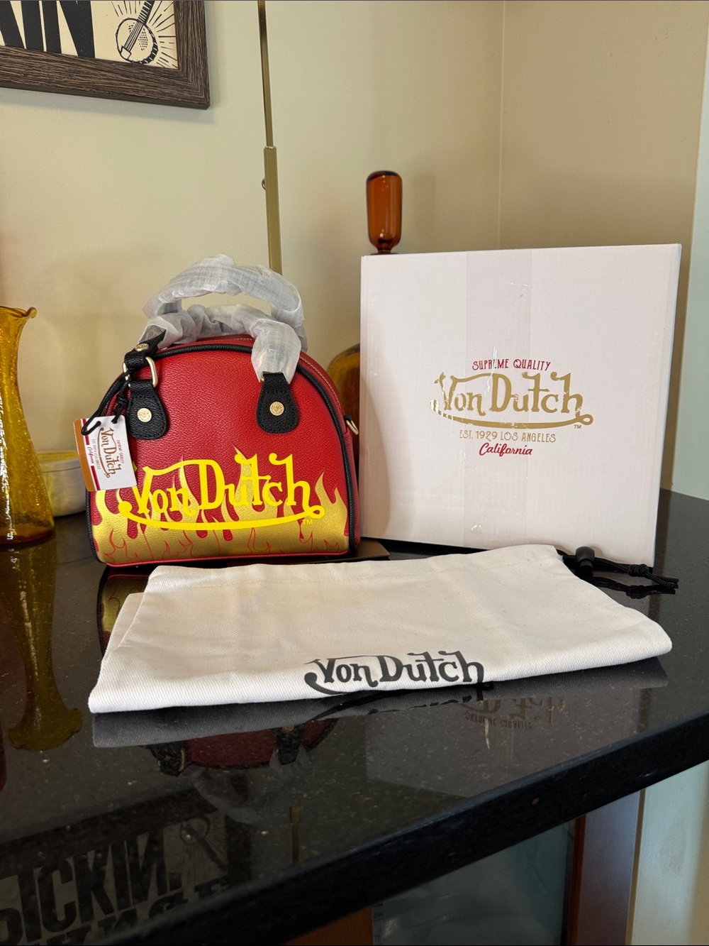 Von Dutch NIB/NWT Vegan Leather City Of Angels 🔥🔥Flame Fire 🔥🔥Bowling Bag